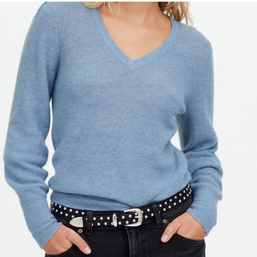 Madewell Light Blue Alpaca Blend V-Neck Sweater Size M Coquette Preppy Classic